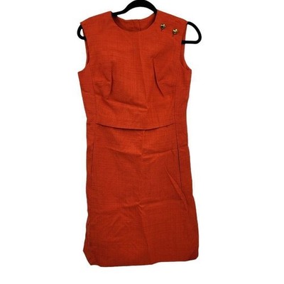 70's Mod Brady Bunch Handmade Hostess Dress Sz S Pockets Orange Mad Men Office