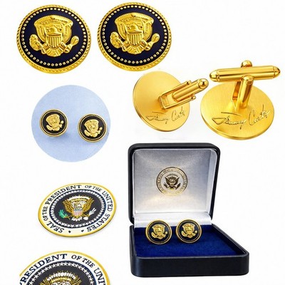 President Jimmy Carter 24k Gold Plated Presidential Blue Cobalt Cufflinks Set