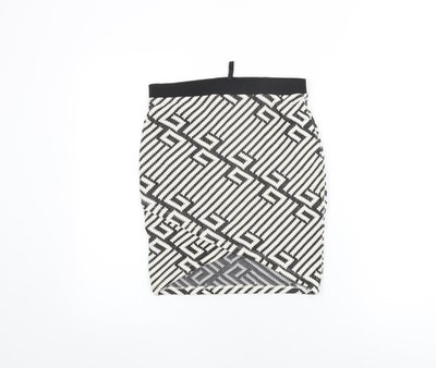 Stradivarius Damen Minirock weiß geometrisches Polyester Größe M