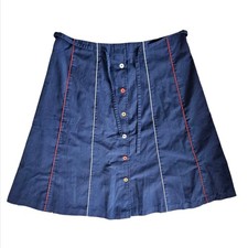 True Vintage 1970s Cotton Poly Blend Navy Blue Tie Waist Skirt Size M