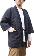 Japanese Kimono Winter Jacket Hanten Warm Wear Free hickory Navy2 Watanosato