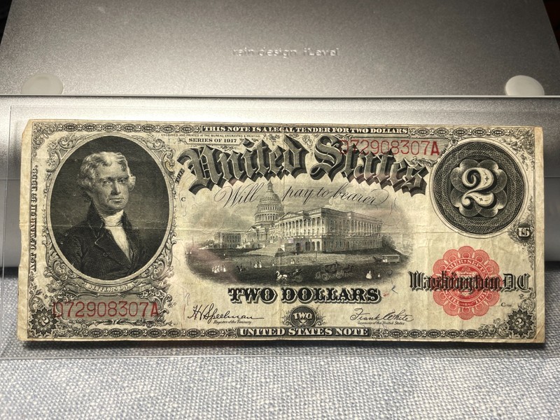 (#102440) 1917 United States Note.  Two $2 dollars.  VF  (see video!)
