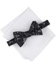 Bar Iii Mens Bow Tie Pocket Square One Size Black Floral