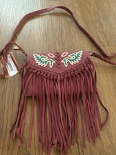 Montana West Wrangler Crossbody Bag Burgandy with Embroidery and Fringe NWT
