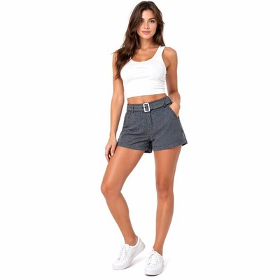 Ett:twa Anthropologie Shorts Size 10 Navy Striped Belted High Waist Cotton