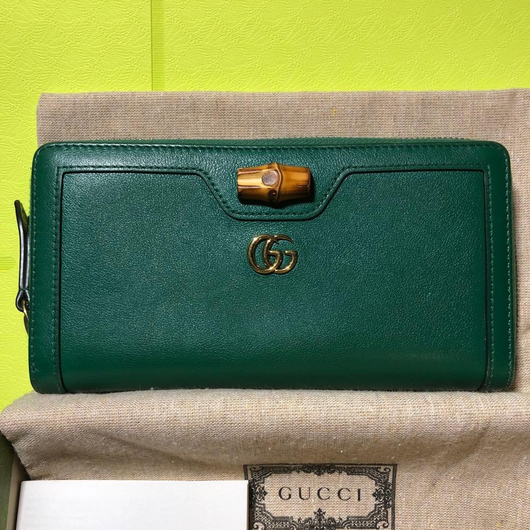 Gucci Diana Bamboo Long Wallet Women's Continentale Leather Green