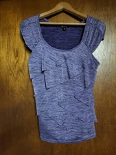 AB Studio Women's Stretch Knit Short Sleeve Ruffle Top - Size M - Purple EUC 