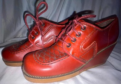 VTG 70S WOMENS 7 CHUNKY PLATFORM GRANNY BROWN LACE UP DISCO CAMPUS
