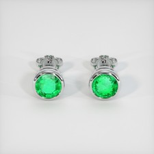 Brazil Round Green Emerald 18K White Gold Earring 2.91CT