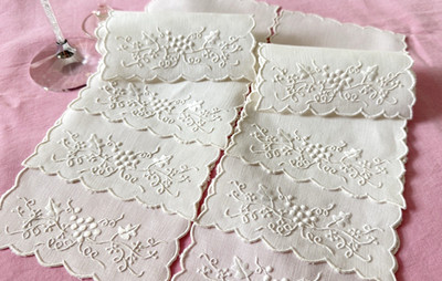 Vintage Cocktail Napkins Madeira Linen 3D Grapes Set of 8