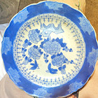 Blue & White Floral Ceramic Plate, Round Scalloped Edge, Glossy Finish — photo 1
