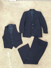 Vintage Yves Saint Laurent Suit Mens 42 3 Piece Blazer Vest Pants Blue France