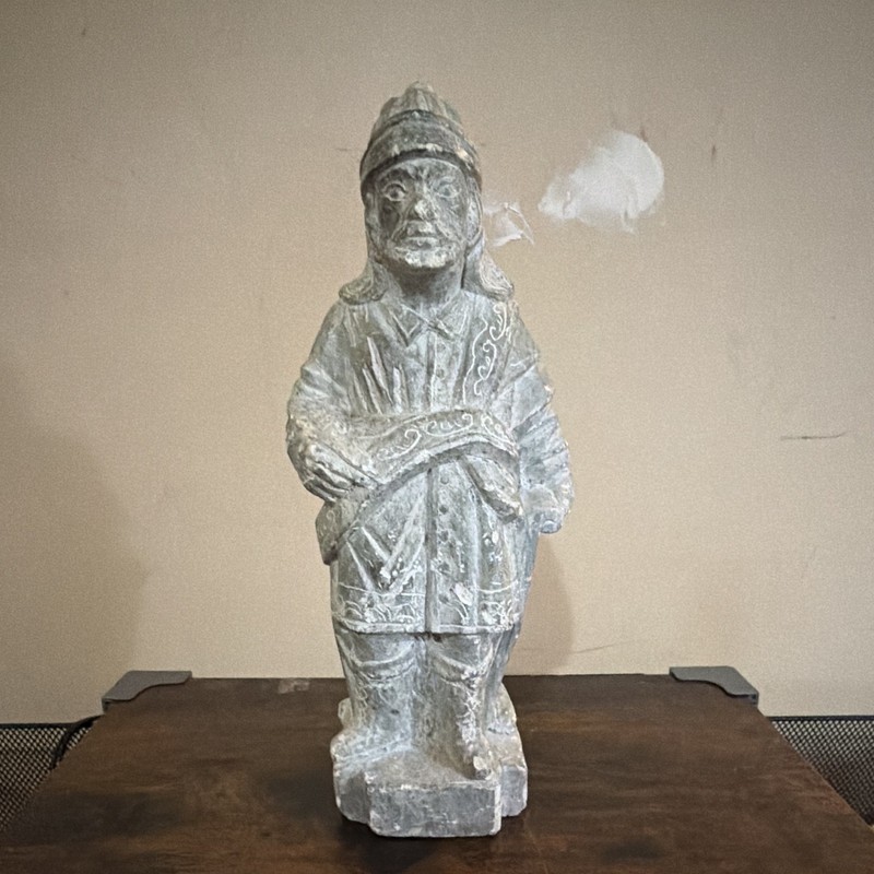 Carved Stone Man Figurine, Gray, Matte Finish, 12 in High, People Theme