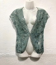 Karen Kane Mesh Lace Floral Fairy Cover Up Y2K Top Stitched Whimsygoth Green M