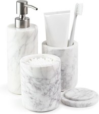 Marble Bathroom Accessories Set, Complete 3 Piece Set with Soap Dispenser