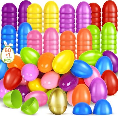 SpringFlower 2.3  Unfilled Easter Eggs, 60 pcs Colorful Egg Plus 1 Golden Egg,