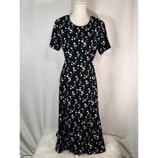 Drapers & Damons Petites Black Floral Short Sleeve Midi Dress PM RN 105378