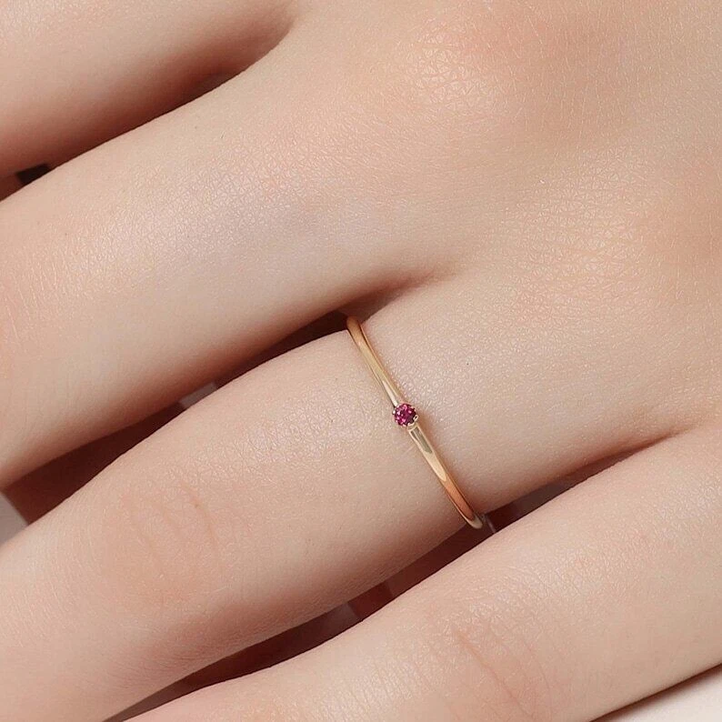 Natural Red Ruby Gemstone Simple Women Band Ring 14k Solid Gold Ring - Image 2 of 4