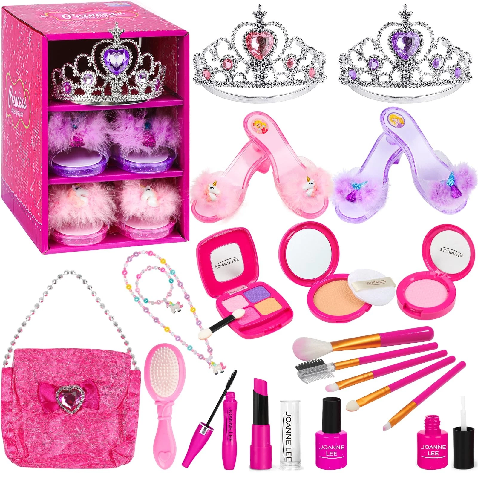 Makeup Kit - Princess Dress Up Shoes, Crowns & Handbag - Pretend Play Fake Ma...