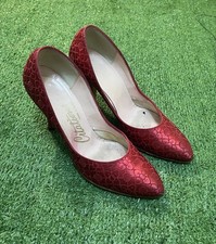 Citations 1950s Vintage Red Brocade AA Stiletto Floral Heels Size 6 1/2 B