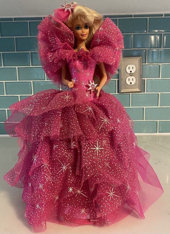 Happy Holidays 1990 Barbie Doll Pink Dress Blonde Hair