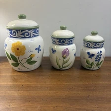 Vintage Certified International Corp CIC Kitchen Canister Set Of 3 W/Lids Floral