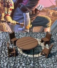 Tavern Table & Chairs 5 pc set painted miniature Dungeons & Dragons D&D terrain