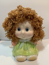 Lefton Little Girl yarn hair Piggy Bank 1984 Signed and numbered 04349