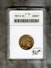USA- BEAUTIFUL HISTORICAL BUFFALO 5 CENTS, 1921 S, GREAT DATE, ANACS GRADED F 12