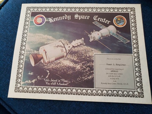 PROYECTO DE PRUEBA APOLLO-SOYUZ / CERTIFICADO DE TESTIGO ASTP HOMBRE NOMBRADO