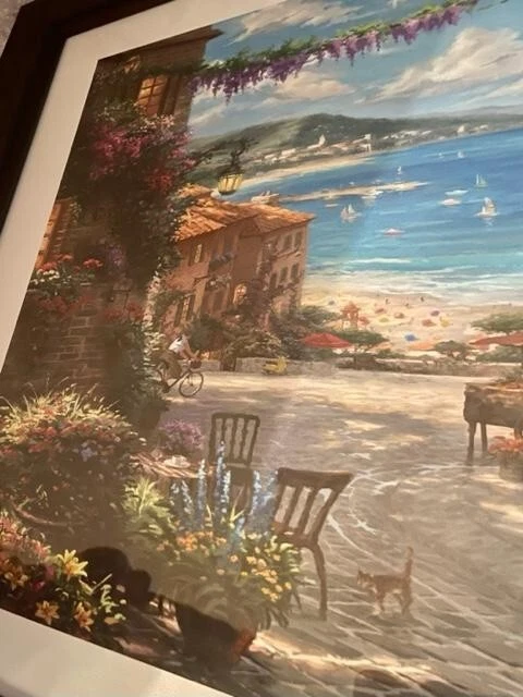 Thomas Kinkade "意大利咖啡馆"签名编号大框限量版 27x36" 带真品证明 — 第 2/4 张图片