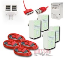4X 4 USB PORT AC WALL ADAPTER 3FT CABLE POWER CHARGER RED FOR IPHONE IPOD IPAD