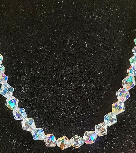 Handgefertigte funkelnde facettierte Aurora Borealis Kristall Perlen Halskette 17 Zoll - Bild 1 von 4