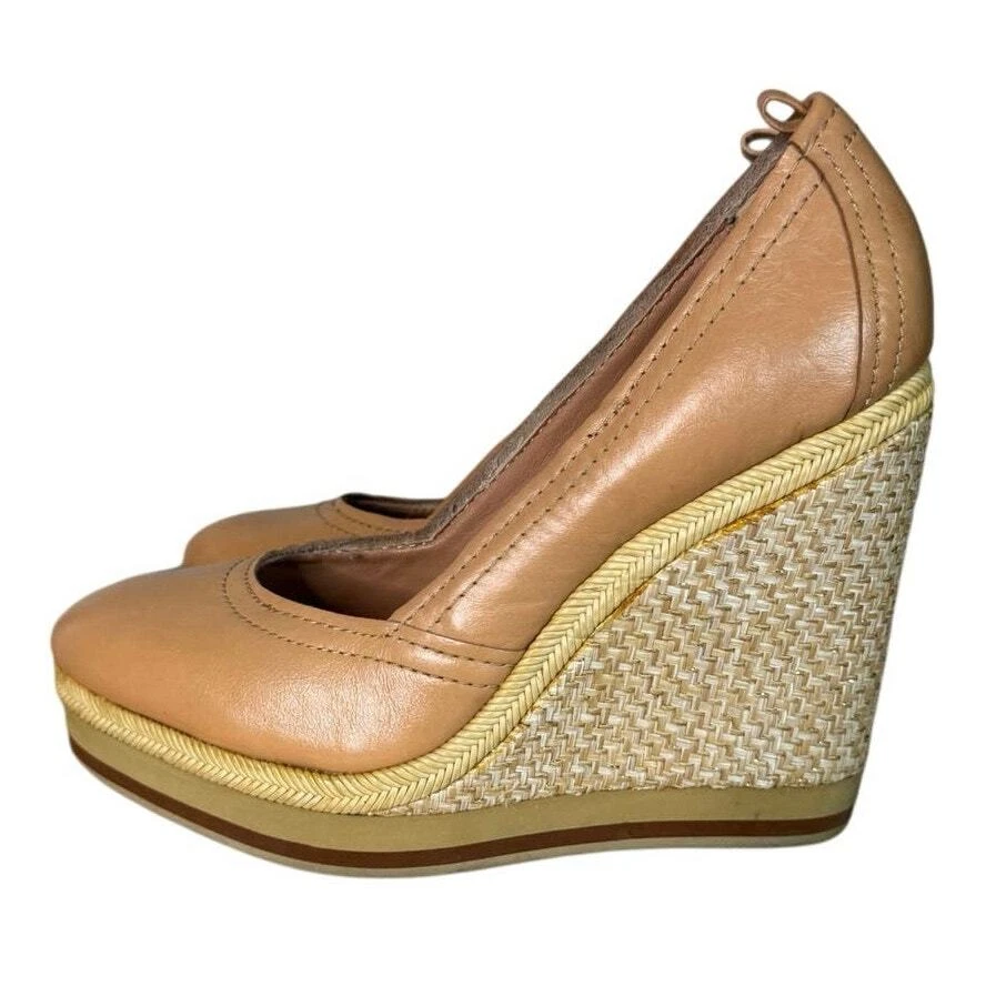 Bacio 61 Shoes Womens 9 W Wide Tan Espadrille Wedge Preppy Neutral Minimalist - Image 2 of 4