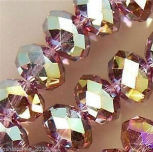 Diy Jewelry 100pc 4*6mm Faceted Rondelle glass crystal Beads purple 