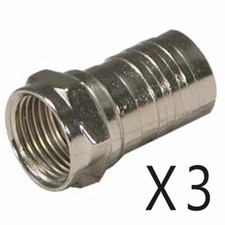 3 Pack Lot - F-Type One Piece Crimp On Connector Male Plug for RG6 Coax Cable