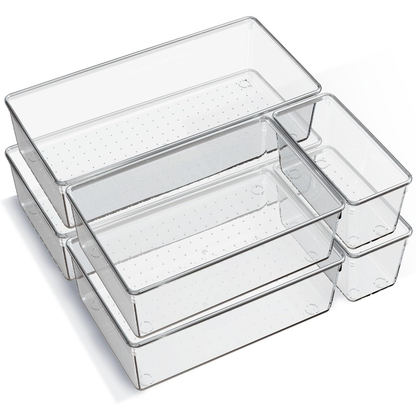 6 Pack Clear Acrylic Drawer Organizer Trays for Kitchen Storage and Organization