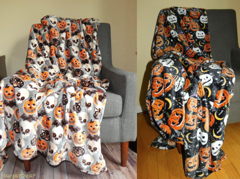 LOT 2 Cynthia Rowley Throw Blanket Fleece Halloween Skulls Cats Plush