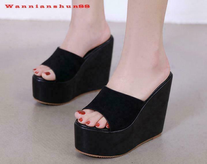 Platform wedge heel slippers for women - peep toe nightclub sandals-image