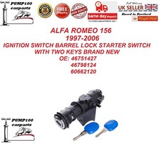 IGNITION FOR ALFA ROMEO 156 1997- 2006 BARREL LOCK   SWITCH STARTER & KEYS 