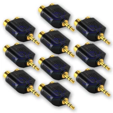 10X Twin Female RCA to Male Stereo 1/8" 3.5mm Jack Adapter Audio Splitter GP LOT