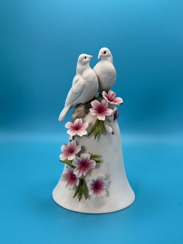 Vintage Capodimonte Porcelain Bell with Doves and Flowers Made in Italy!