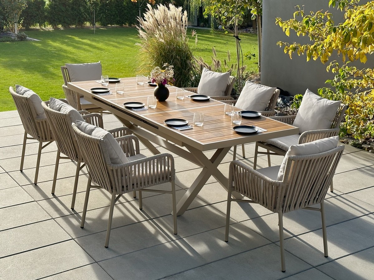 8+1 Sitzgruppe Gartenmöbel, Ausziehbar Tisch, KOMPOSIT-TISCH Stuhl BEIGE 180/240