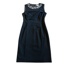 Calvin Klein Sleeveless Sheath Dress Black w/ Pearl Bead Trim Size 4 Women's