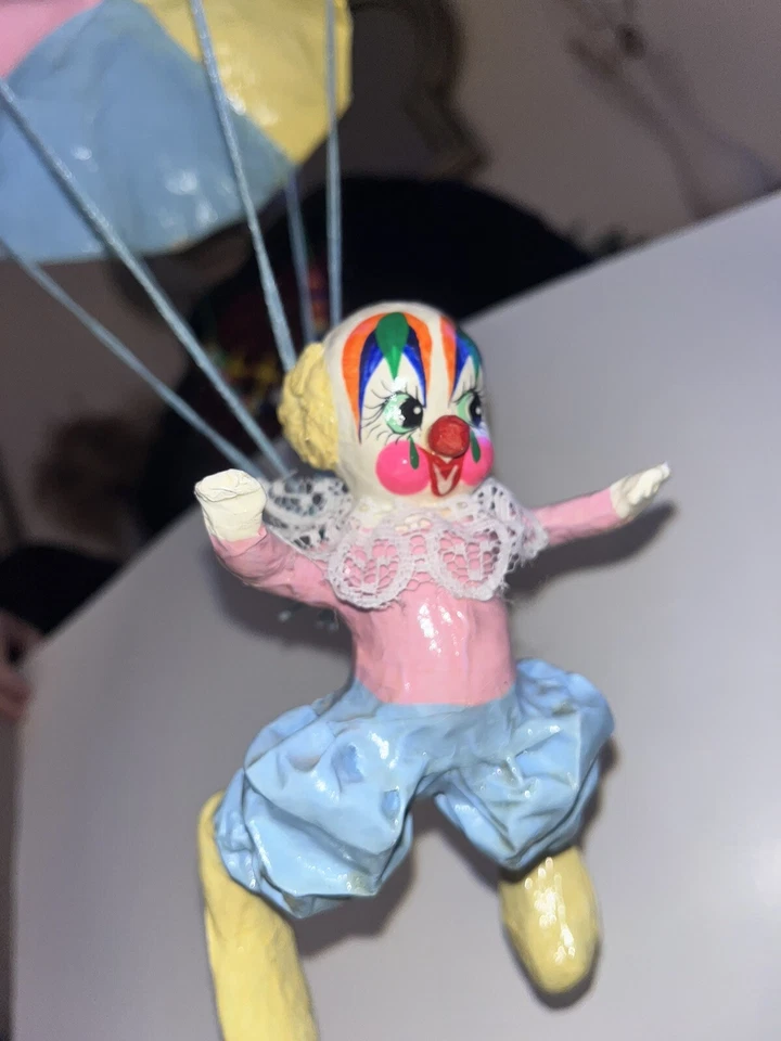 Payaso payaso paracaídas papel maché vintage colores infantiles, regalo muy único unisex Foto 2 de 4
