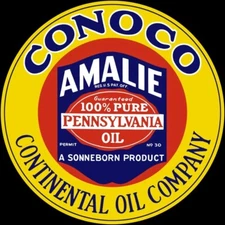 CONOCO Amalie Motor Oil, Continental NEW Sign 40" Dia. Round USA STEEL XXL Size