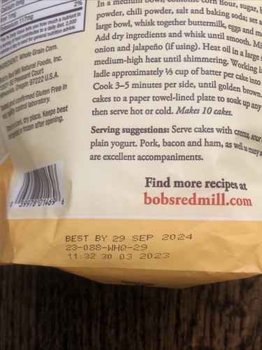 Bobs Red Mill Corn Flour Gluten Free 22 oz Bag BB09/24 - Picture 3 of 3