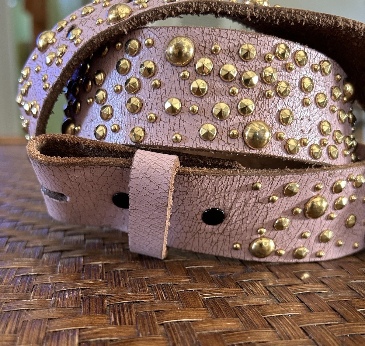 Pink/Gold studded leather belt Studded leather belt masha popova pink women main image 3