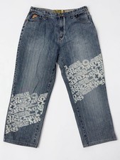 Akademiks Mens Jeans 36x30 Blue Baggy Graphic Logo Y2K Hip Hop Denim Pants