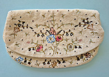 Exquisite 1950's Hand Beaded French Foldover Clutch Handbag Satin Lined Exc Cond